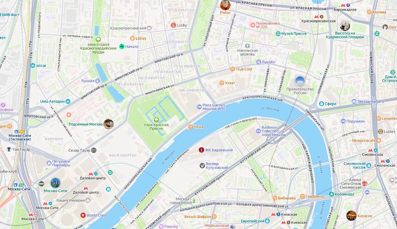 Карта проезда к Центру Международной торговли на Краснопресненской набережной
