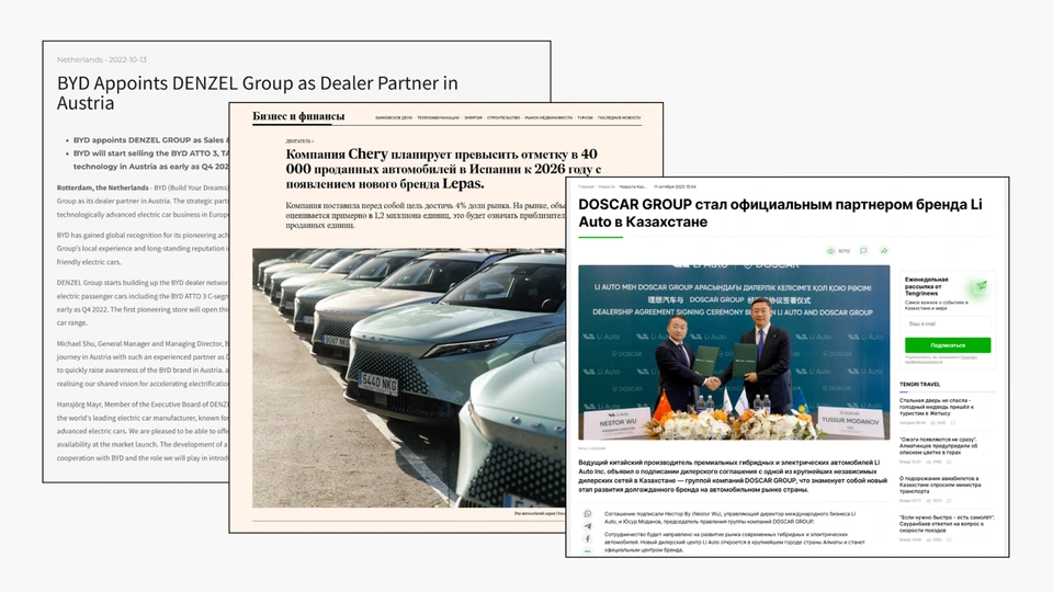 Примеры партнёрств BYD, Chery и Li Auto с дилерскими группами