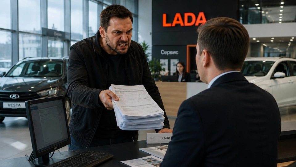 Менеджер дилерского центра LADA обсуждает документы с клиентом